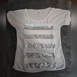 Studio Y White Top with Silver Accents